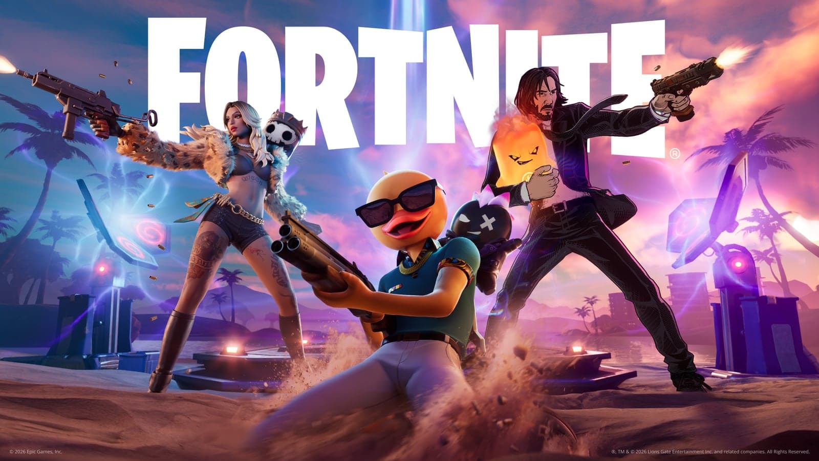 Fortnite key art with characters in a stylized battle royale scene
