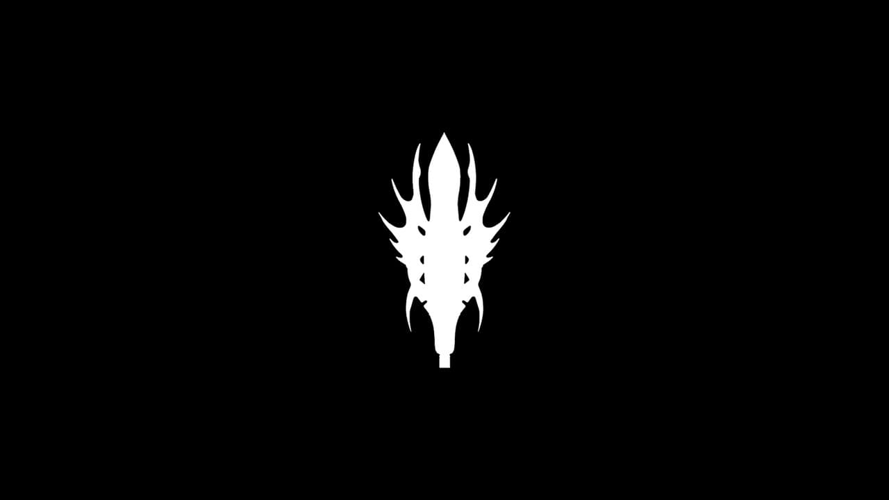 The Arcana Mace emblem, a white dragon crest, centred on a black background
