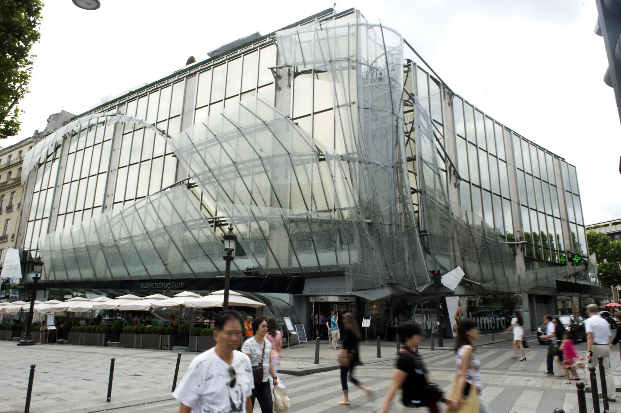 The Publicis Drugstore building on the Champs-Elysees in Paris